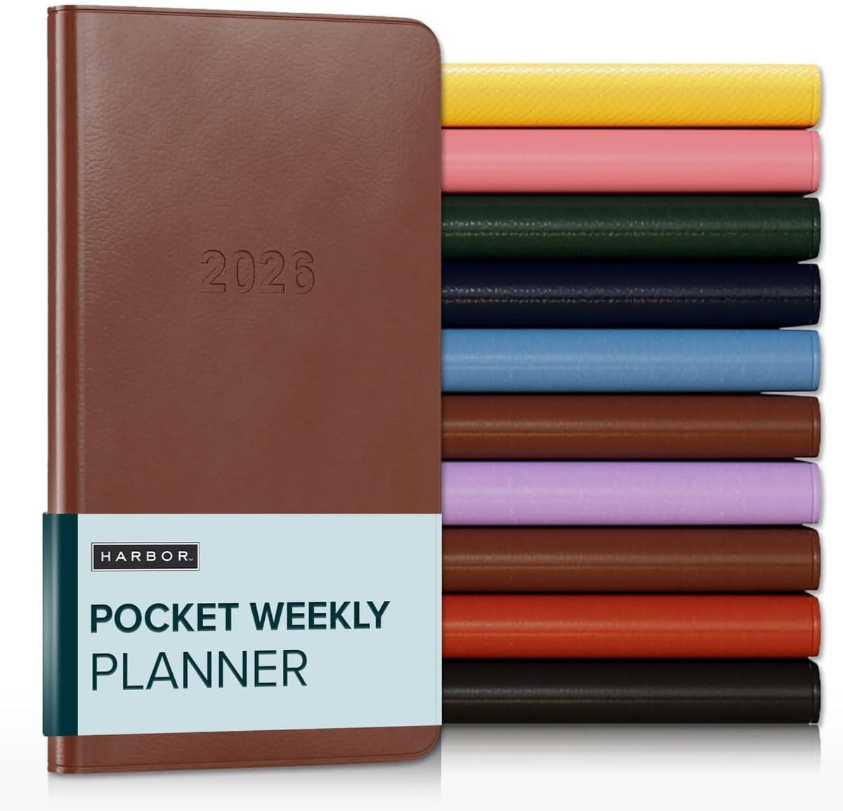 Harbor Pocket Weekly Monthly Planner 2025-2026 - Calendar Planner and Notebook, Durable Faux Leather, 192 Pages, Softcover & Book Bound - Cambridge Cognac - 6 x 3.25 "