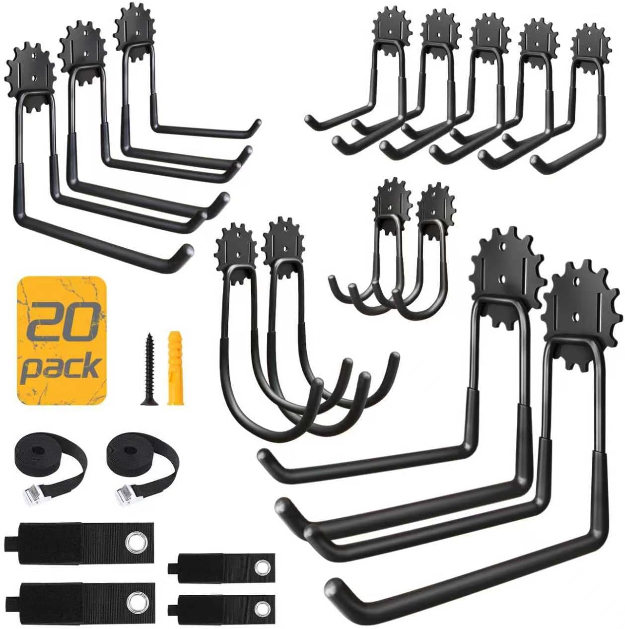 20 Pack Garage Heavy Duty Steel Hooks, Durable Storage Utility Wall Mount Holder with PVC Anti-Slip Coating for Hanging Garden Chairs, Ropes, Power Tools, Bike, Ladder and Warehouse