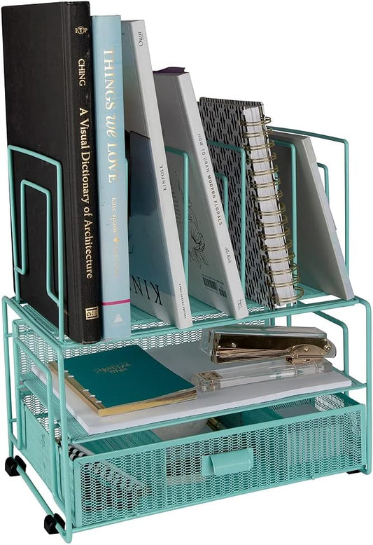 BLU MONACO Mint Green Desk Organizer with File Sorters & Drawer – Workspace Organizer for Office Supplies, Paper, Devices & Folders