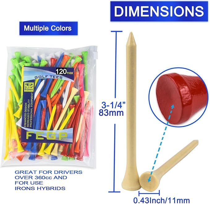 Golf Tees Professional Durable Natrual Wooden Golf Tees 3-1/4" -Pack of 120 Bulk - Image 2