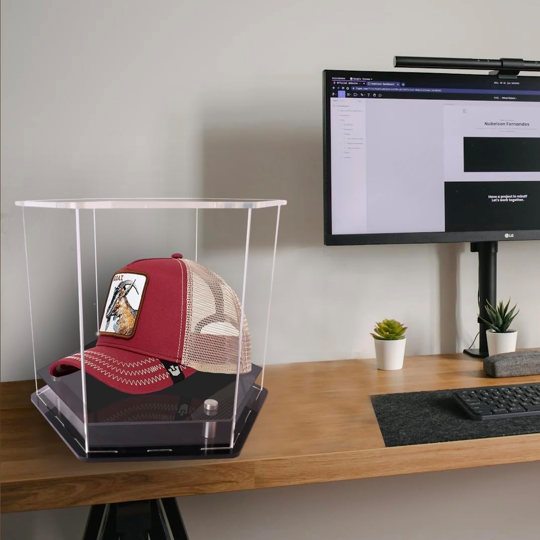 Hat Display Case,Baseball Cap hat Box,Hexagons Clear Acrylic Display Case Baseball or Snapback Caps/Cap of Any Mini (10 inx 8.7 in x 7.9 in)