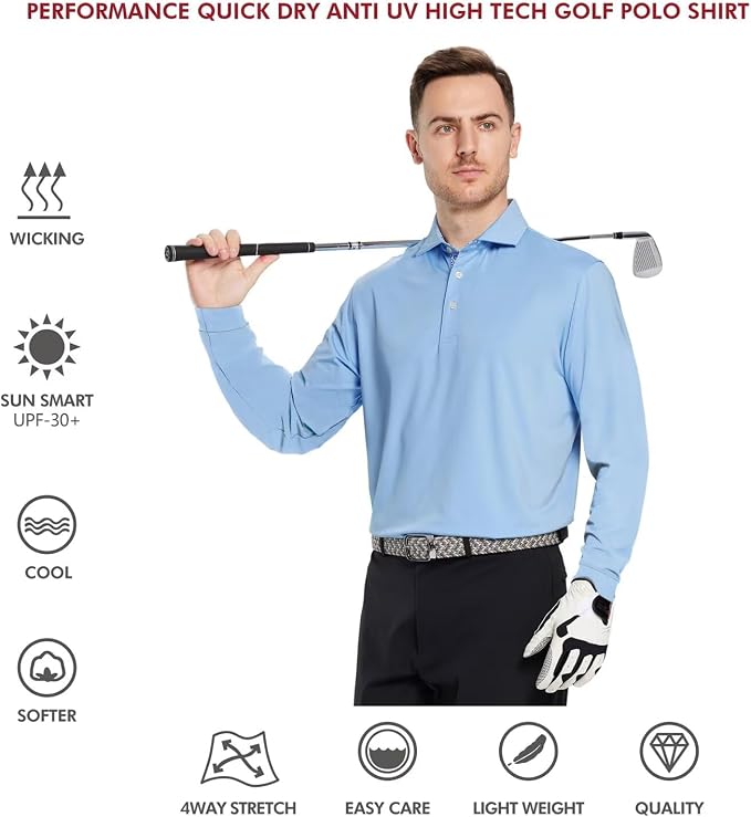 Mens Polo Shirts Short and Long Sleeve Casual Solid Stylish Dry Fit Performance - Image 5