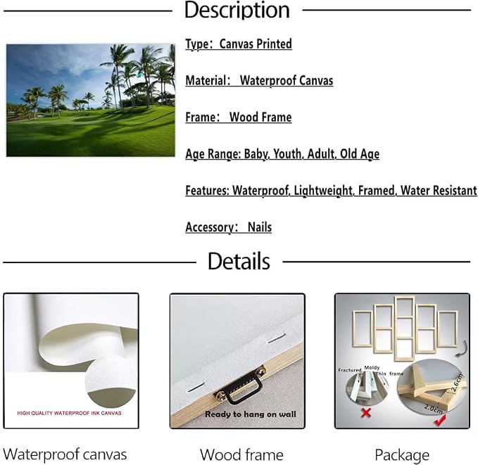 Hawaiian Golf Course Wall Art for Living Room Bedroom Bathroom Home Decorations - Image 7