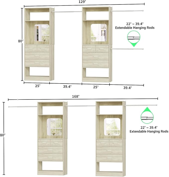 Unikito Closet System, 6-14FT Walk in Closet Organizer - Image 5