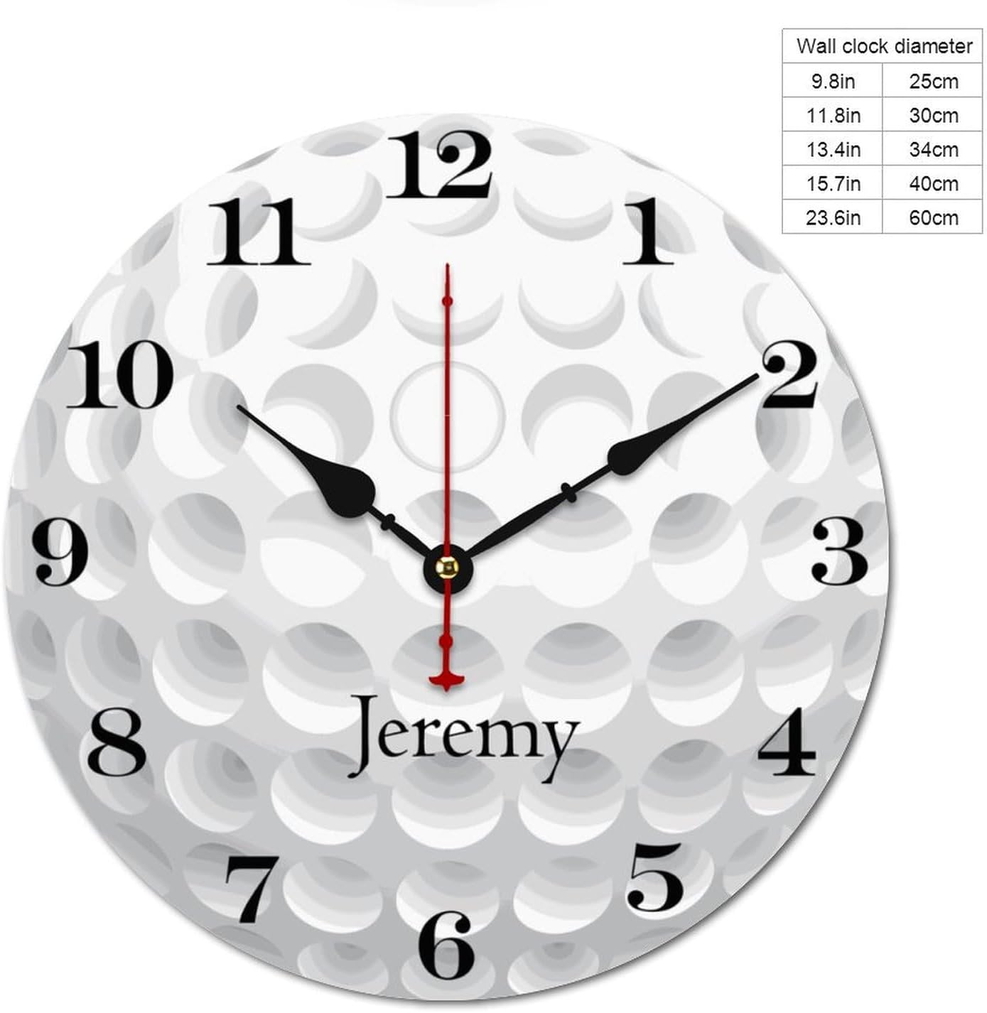 12 inch Golf Ball Personalized Name Wall Clocks Battery Operated for Kids Bedrooms Nursery School Playroom Decor,Custom Kids Name Wall Clock,Golf Ball Decor Wood Round Clock Silent for Children Room