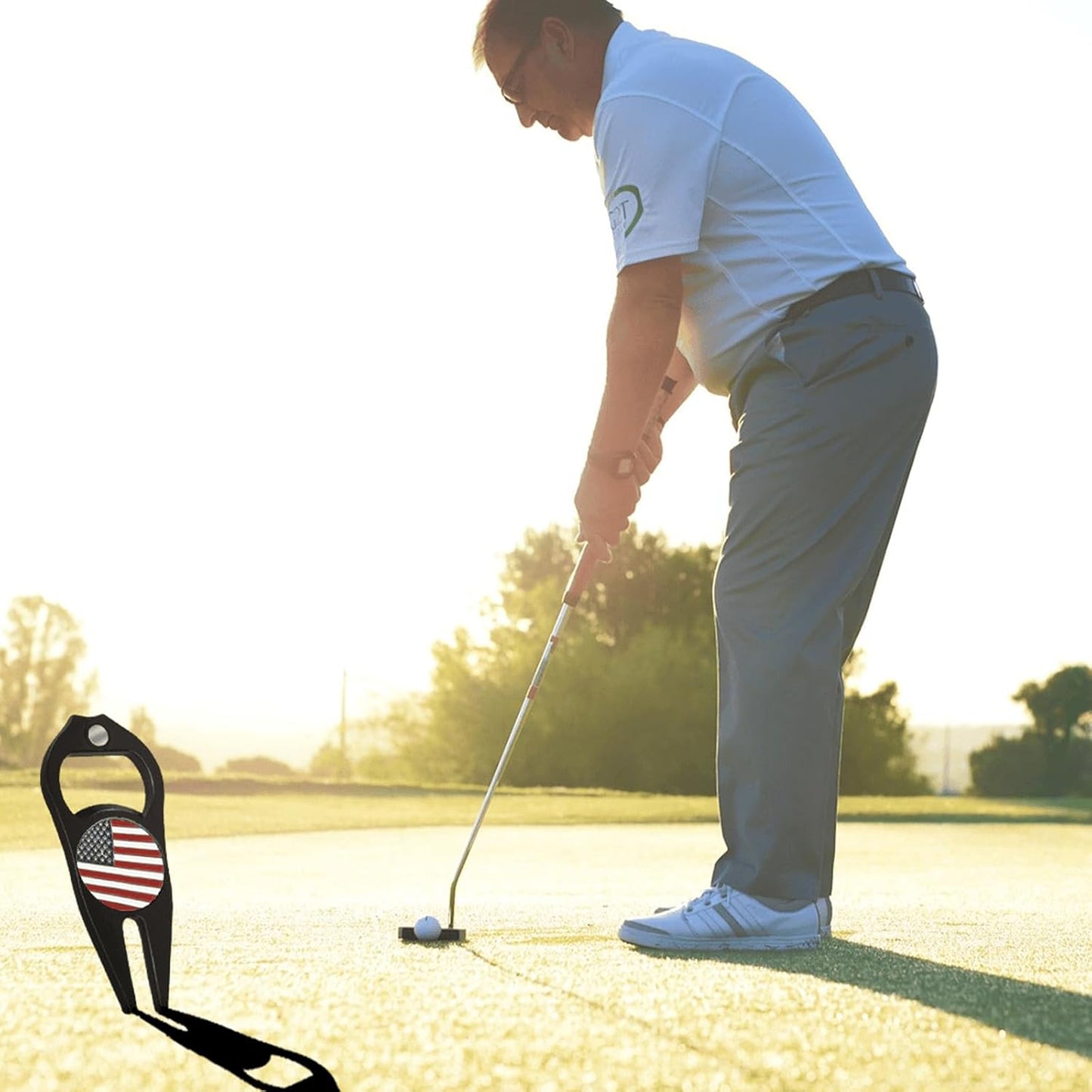 2 Pcs Golf Divot Repair Tool Divot Tool and Ball Marker, Gift Ideas Golf Multitool for Men Golfers (Flag)