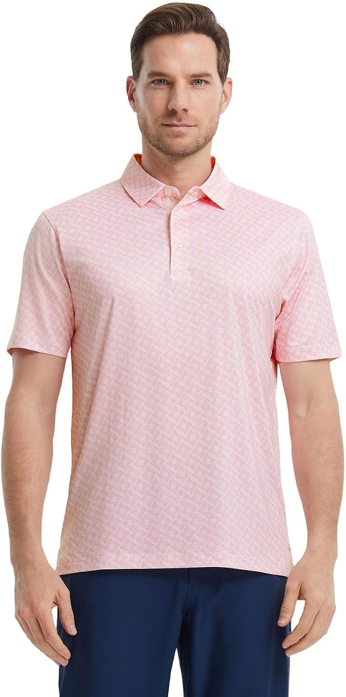 Golf Shirts for Men Dry Fit Short Sleeve Print Performance Moisture Wicking - Image 2