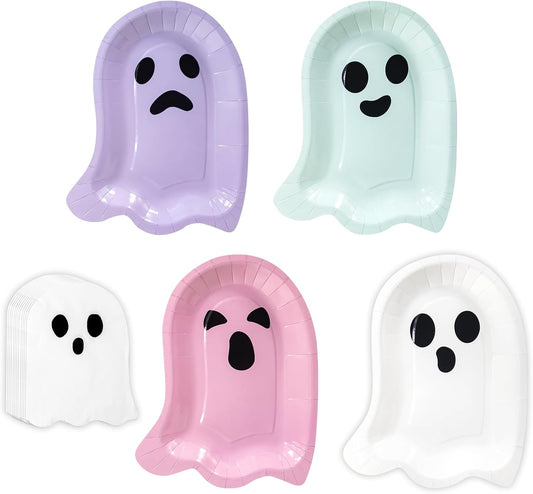 180Pcs Halloween Ghost Party Supplies Paper Plates and Napkins Serve 60 Disposable Tableware Set for Halloween Birthday Party Decorations Family School Holiday Events