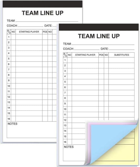 Baseball/Softball Lineup Cards, 4 Part Carbonless, 32 Player Roster Line up Sheets for Coaches, Team, Sports, 4.5" x 8"