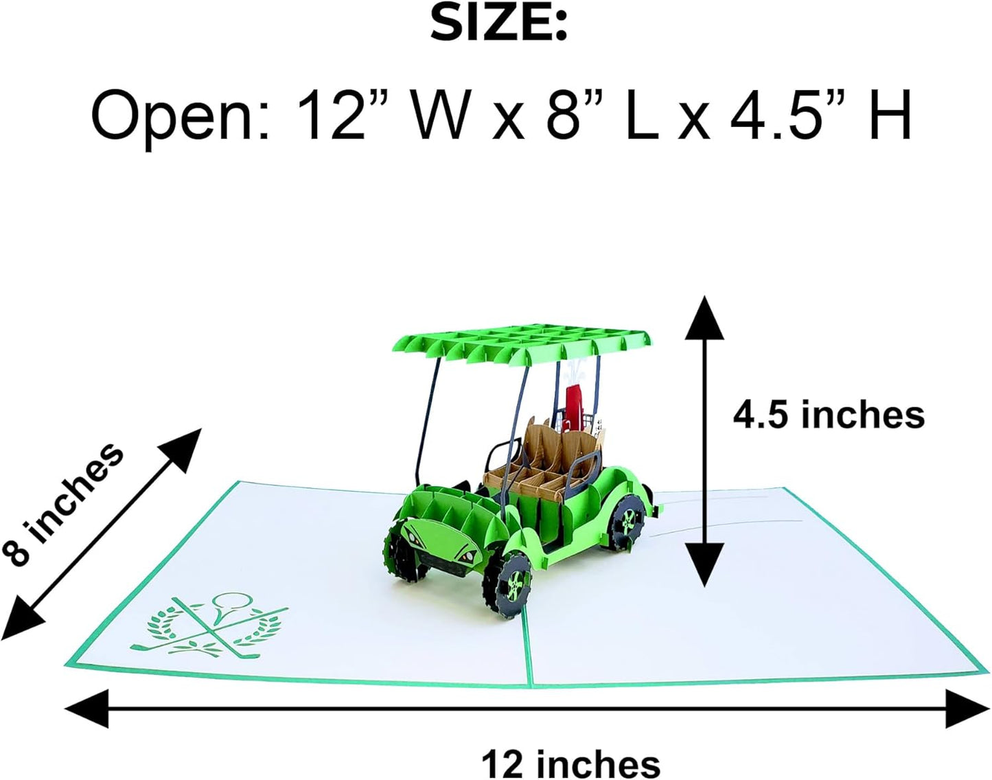 iGifts And Cards Awesome Green Golf Cart 3D Pop Up Greeting Card - Hole in One, Putter, Clubs, Cool, Fun, Half-Fold, Celebration, All Occasion, Happy Birthday, Retirement, Father's Day, Mother's Day