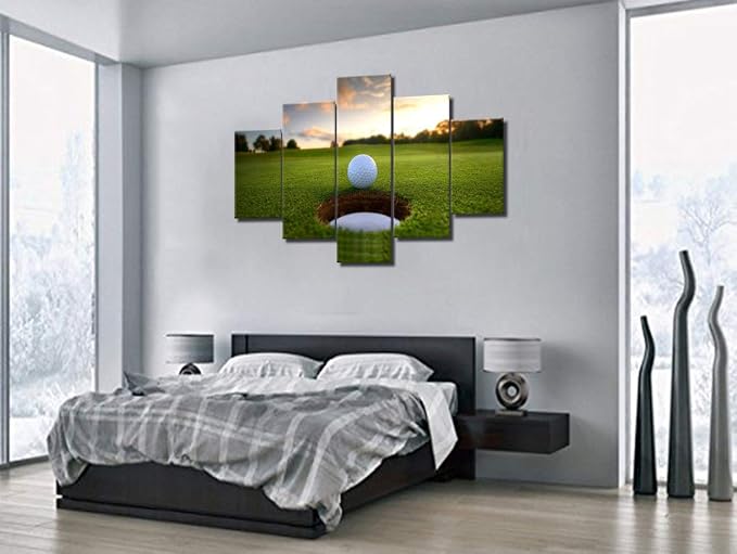 Golf Cours Paintings Golf Ball at Sunset Pictures Green Field Wall Art - Image 4