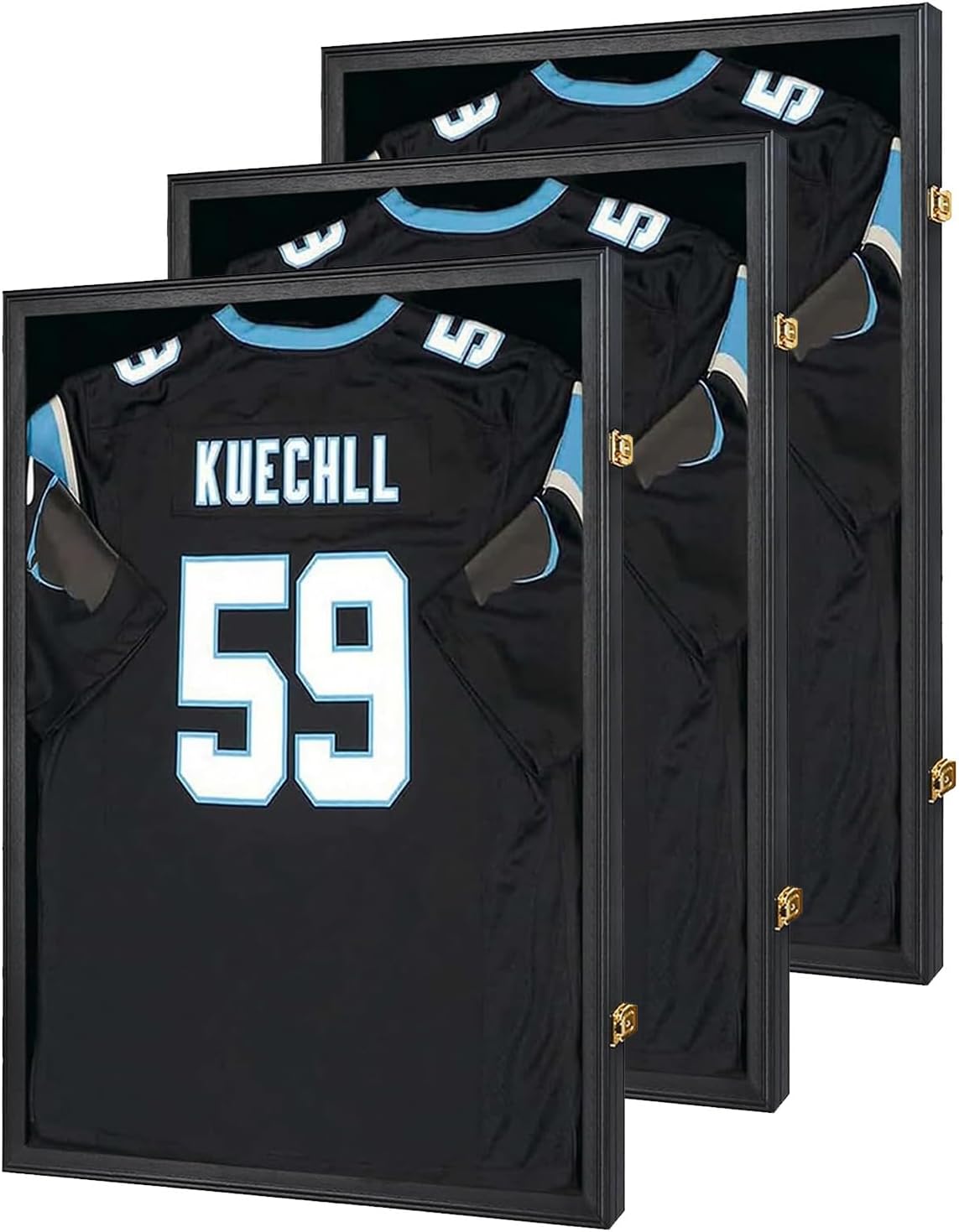 IHEIPYE Jersey Frame Display Case Shadow Box 3 Pack - Lockable with UV Protection Acrylic and Hanger for Baseball, Basketball, Football, Soccer, Hockey 2XL Sport Shirt and Uniform - Black