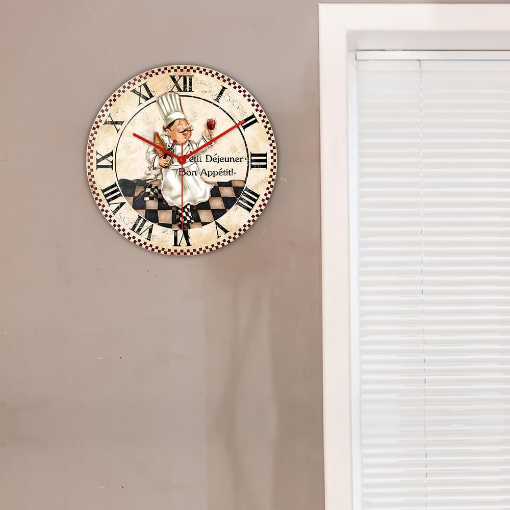 15 Inch Kitchen Wall Clock Roman Numerals, Vintage Decorative Wall Watch Clock Silent Quartz Non Ticking Battery Operated Round Wall Art Clock for Restaurant Dining Room Farmhouse Chef Gift