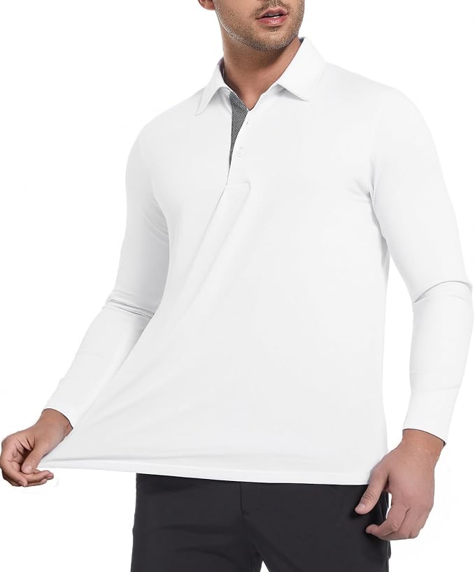Alex Vando Mens Golf Shirt Moisture Wicking Quick-Dry Solid Long Sleeve Polo - Image 3