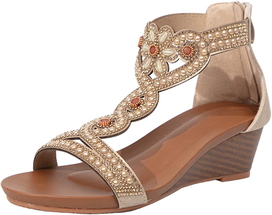 WOJWSKI Women's Slide Wedge Sandal Open Toe High Heel Zipper Back Platform by WOJWSKI