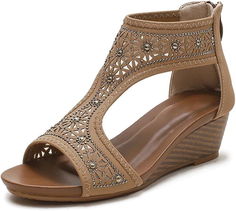 WOJWSKI Women's Slide Wedge Sandal Open Toe High Heel Zipper Back Platform by WOJWSKI