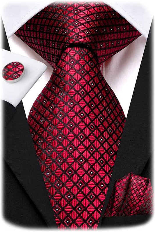 Hi-Tie Men 63inches Tie Set Extra Long Necktie Paisley Tie Pocket Suqare Cufflinks Big and Tall Men Tie