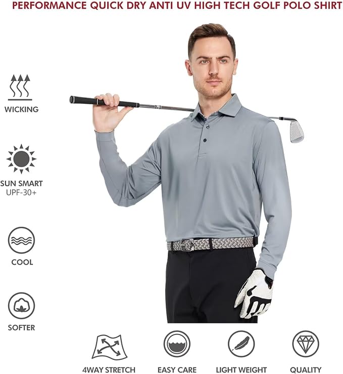 Mens Polo Shirts Short and Long Sleeve Casual Solid Stylish Dry Fit Performance - Image 5