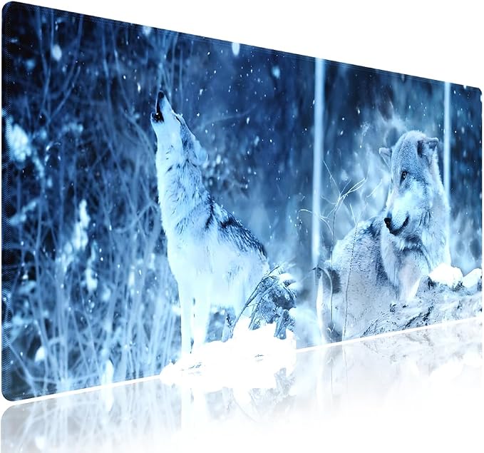 Wknoon. Extra Large Gaming & Office Mouse Pad – Wolf Howling in The Snow Winter by Wknoon