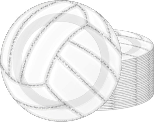 60Pcs Volleyball Birthday Decorations,7 Inch White Volleyball Dessert Plates,Sports Themed Tableware Kit Volleyballs Bulk Paper Plates for Baby Shower Boys Girls Game Party Decorations Supplies