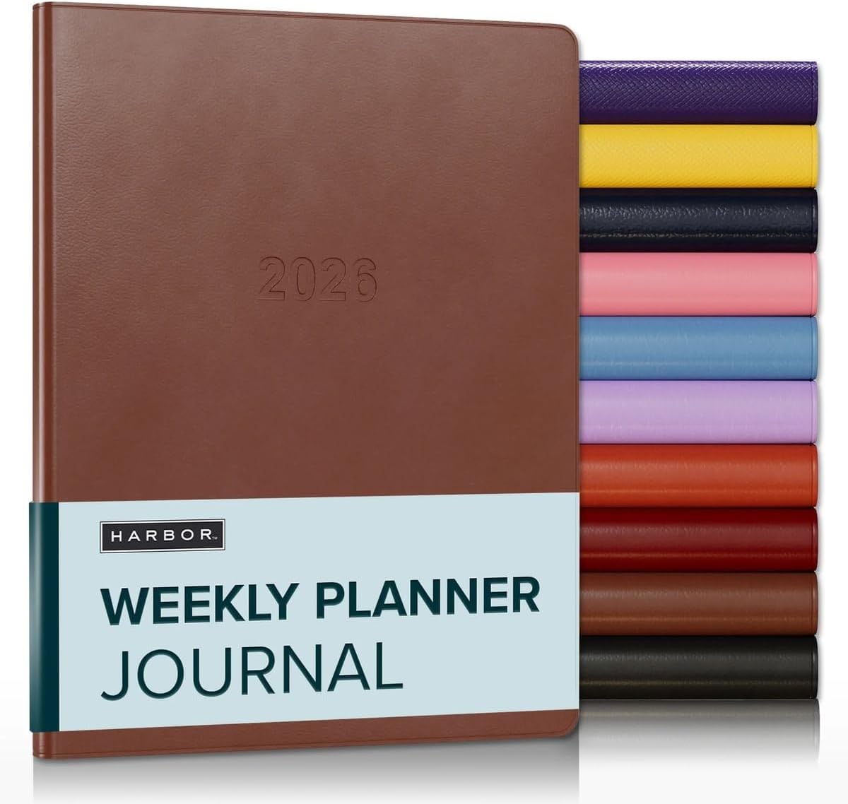 Harbor Weekly Journal Notebook Planner 2025-2026 - Lined, Durable Faux Leather, Softcover, 176 Quality Pages, For Men and Women, For Writing, Work & Travel, Cambridge Cognac - 9x7"