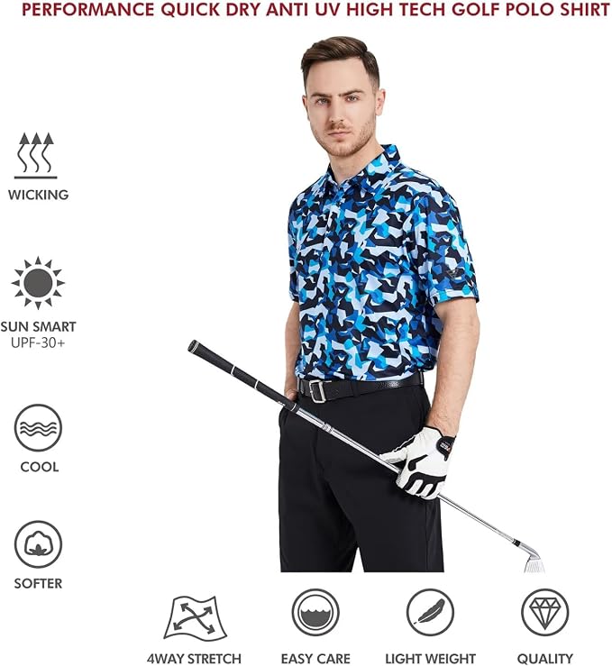 Golf Shirts for Men Dry Fit Short Sleeve Print Performance Moisture Wicking - Image 5