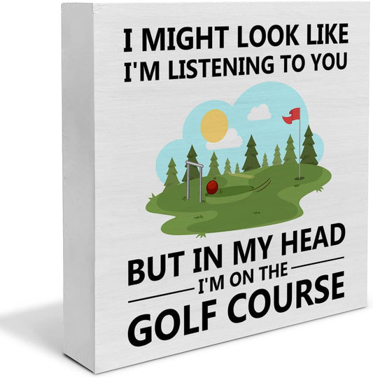 I'm on the Golf Course Wood Box Sign Decor Desk Sign Golfing Wooden Box Block Sign Rustic Home Office Shelf Wall Decoration Gift for Golf Lover