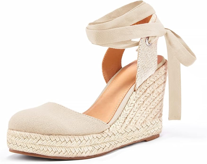 FISACE Womens Summer Espadrille Heel Platform Wedge Sandals Ankle Buckle Strap by FISACE