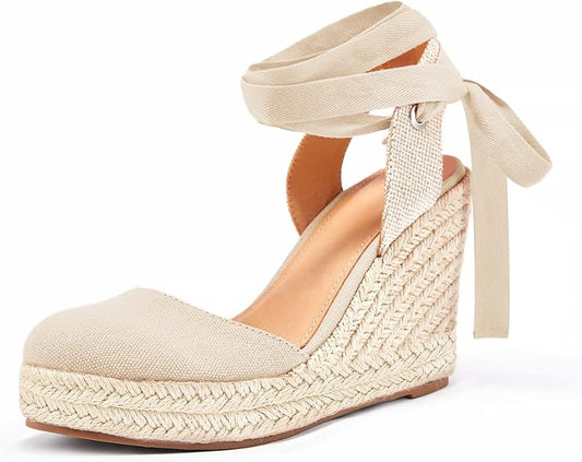 FISACE Womens Summer Espadrille Heel Platform Wedge Sandals Ankle Buckle Strap by FISACE