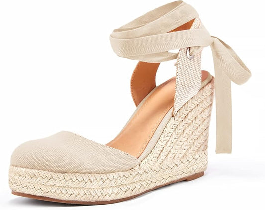 FISACE Womens Summer Espadrille Heel Platform Wedge Sandals Ankle Buckle Strap by FISACE