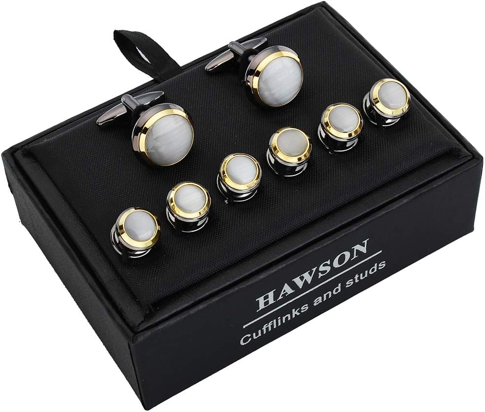 HAWSON Cufflinks and Studs for Men-Fashion Men Vintage Enamel Carbon Fiber Tuxedo Shirt Cufflinks and Studs Set for Regular Wedding Business Accessories