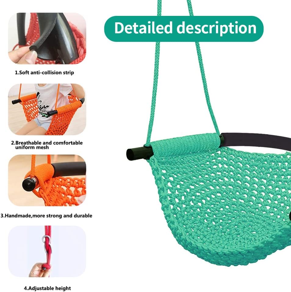 Hand-Knitting Toddler Swing, Swing Seat for Kids with Adjustable Ropes, Little tikes Swings Set, for Outdoor Indoor, Playground, Backyard (Macaron Green)
