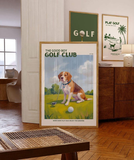 Good Boy Golf Club Poster, Beagle Dog on Golf Course Wall Art, Retro Oil Painting Style Golf Print, Funny Sports Decor, Unique Golf Course Poster for Collectors and Sports Fans (Unframed) (20x30)