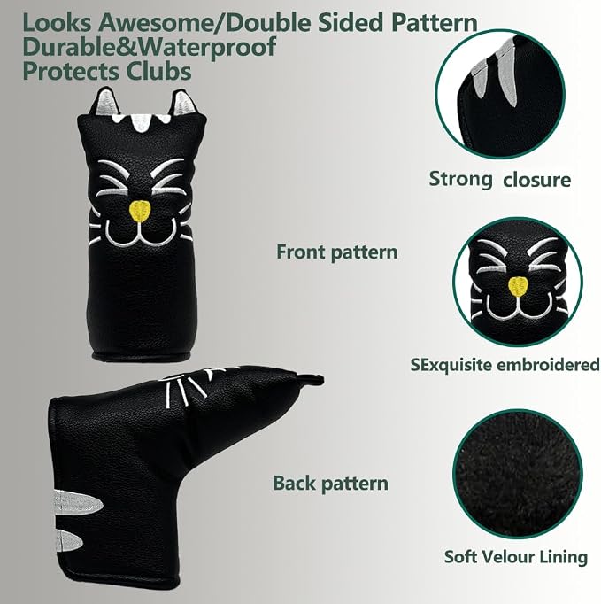 Golf Kitty Head Cover Golf Club White Leather Headcovers 1pc/4pcs Set Fits - Image 5