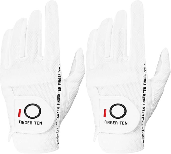 FINGER TEN Men's Golf Gloves for Right Left Handed Golfer Rain Grip Value 2 Pack by FINGERTENSport