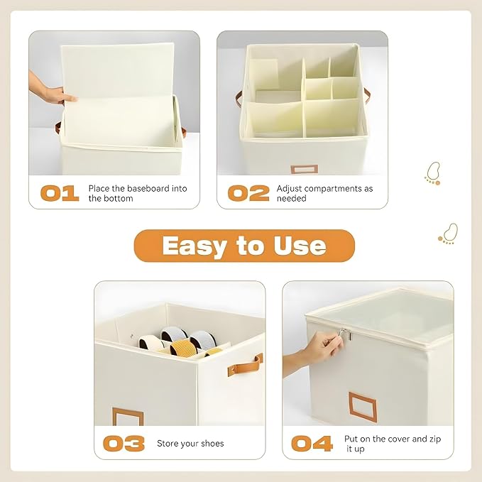 Atlodas Fabric Shoe Organizer Storage Box, 2 Pack Foldable Shoe Storage - Image 5