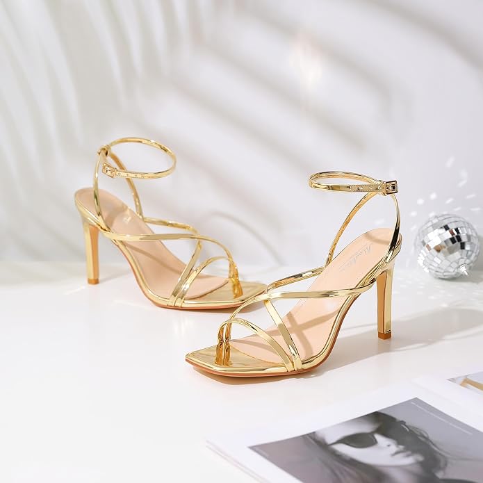 Mostrin Strappy Heels for Women Square Open Toe Lace Up Heeled Sandals Ankle - Image 3