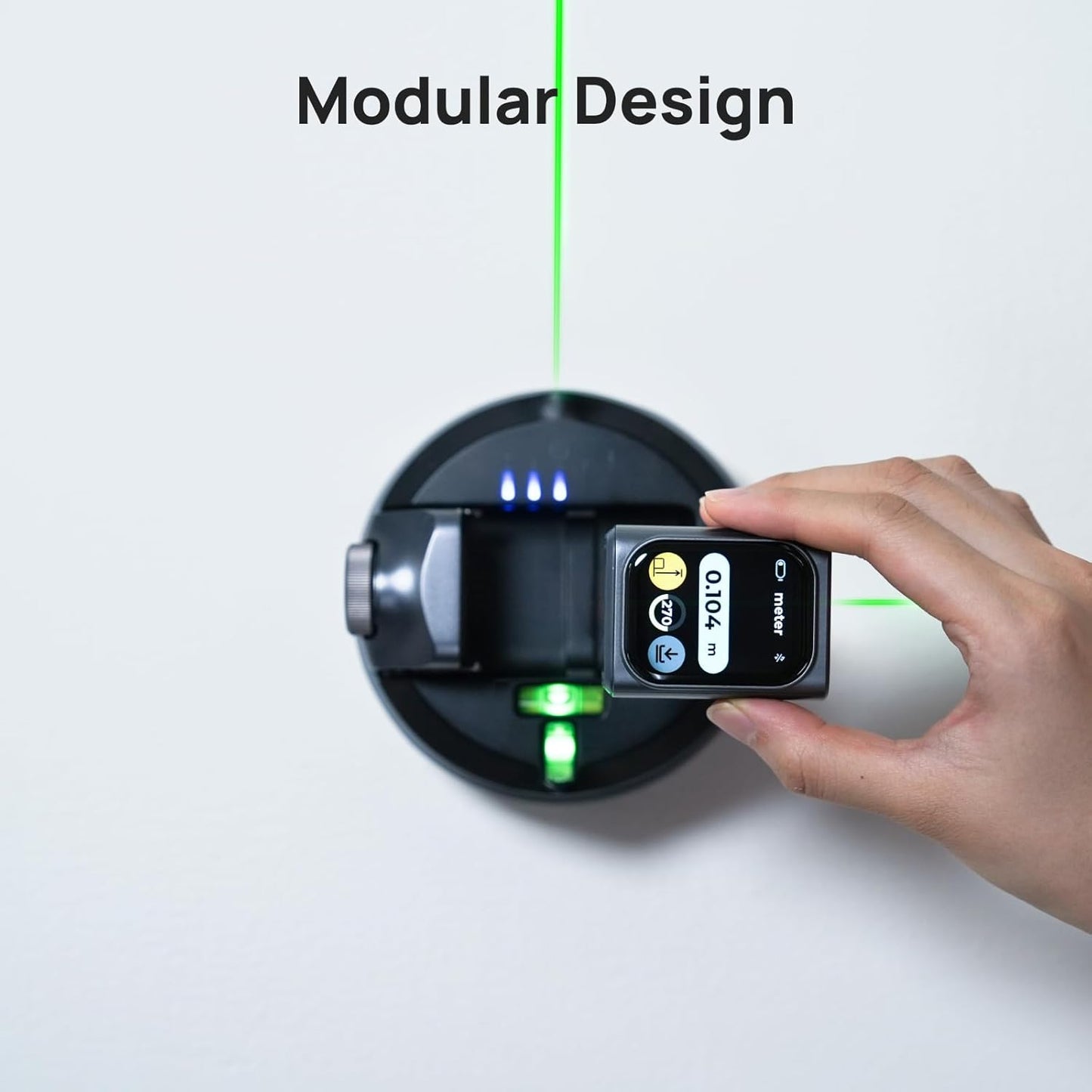 HOZO M-Cube02 Laser Level with 164ft Green Laser Measure, 360° Rotating for P2P Laser Measure & Center Finder, Wall Mount Laser Level for Picture Hanging, Renovation & DIY, Bluetooth App, Rechargeable