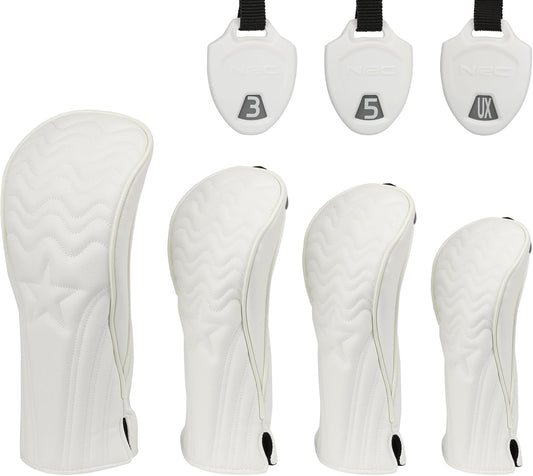 4pcs or 1pc Golf Club Head Covers for Woods, Driver, Fairway, Hybrid – Premium PU Leather with Interchangeable Tags & Magnetic Blade and Mallet Putter Covers