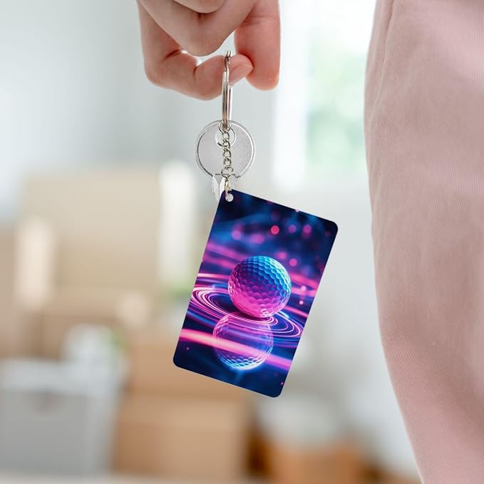 Astronaut Playing Golf Keychains Rectangular Acrylic Keychain Daily Key Ring - Image 7