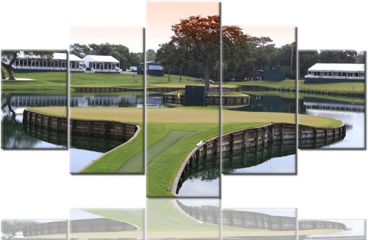 5 Panel Modern Canvas Paintings America Florida Golf Course Pictures Premium Quality Prints Artwork Giclee Green Lawn Wall Art for Living Room Home Decor Framed Stretched Ready to Hang(60''Wx32''H)