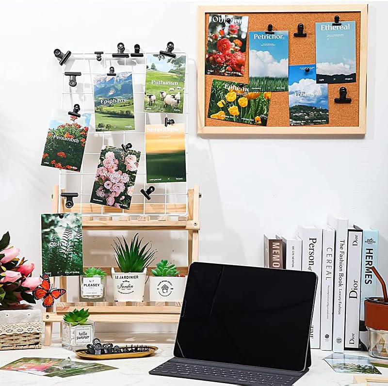 20 Pack Metal Clips with 20 Push-pins for Corkboard,Bulldog Clips for Hanging Pictures,Small Hinge Clips for Photos Crafts,Mini Binder Clips Paper File Clamps for Office(Black,1.2inch)