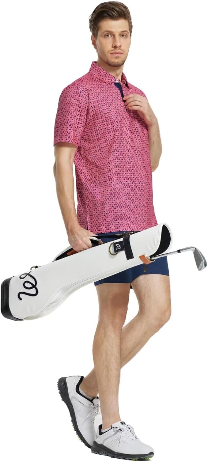M MAELREG Mens Golf Shirt Short Sleeve Dry Fit Print Moisture Wicking - Image 3