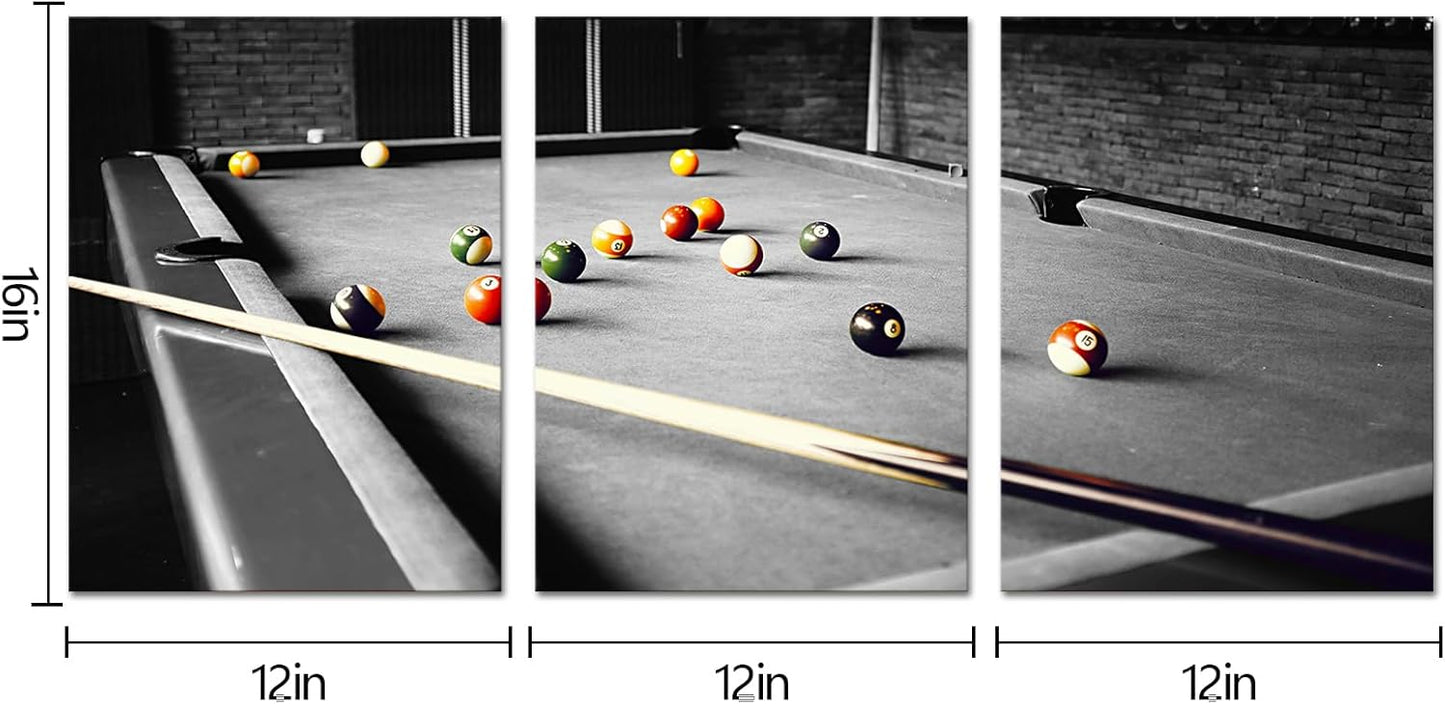 HOMEOART Billiard Wall Art Teenage Boy Room Decor Boys Bedroom Decor Framed Canvas Wall Art Ready to Hang 12inchx16inchx3 Piece