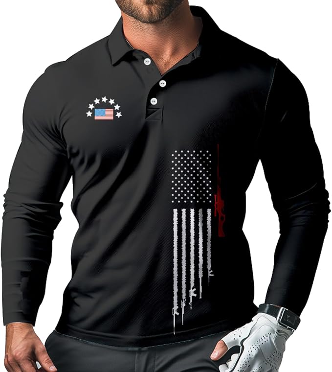 Men's Long Sleeve Golf Shirt Quick Dry 3 Button Work Fishing Outdoor Casual by SQPO