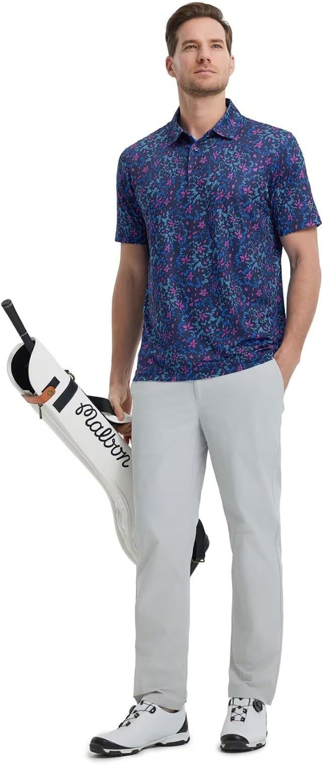 M MAELREG Mens Golf Shirt Short Sleeve Dry Fit Print Moisture Wicking - Image 3