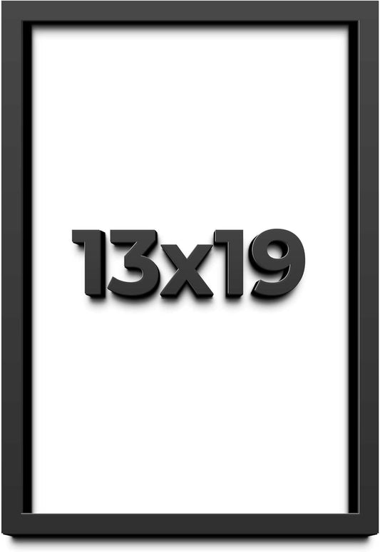 13x19 Shadow Box Black Solid Wood Display Frame with White Acid-Free Backing UV Acrylic & Hanging Hardware - with 3/4" Usable Depth