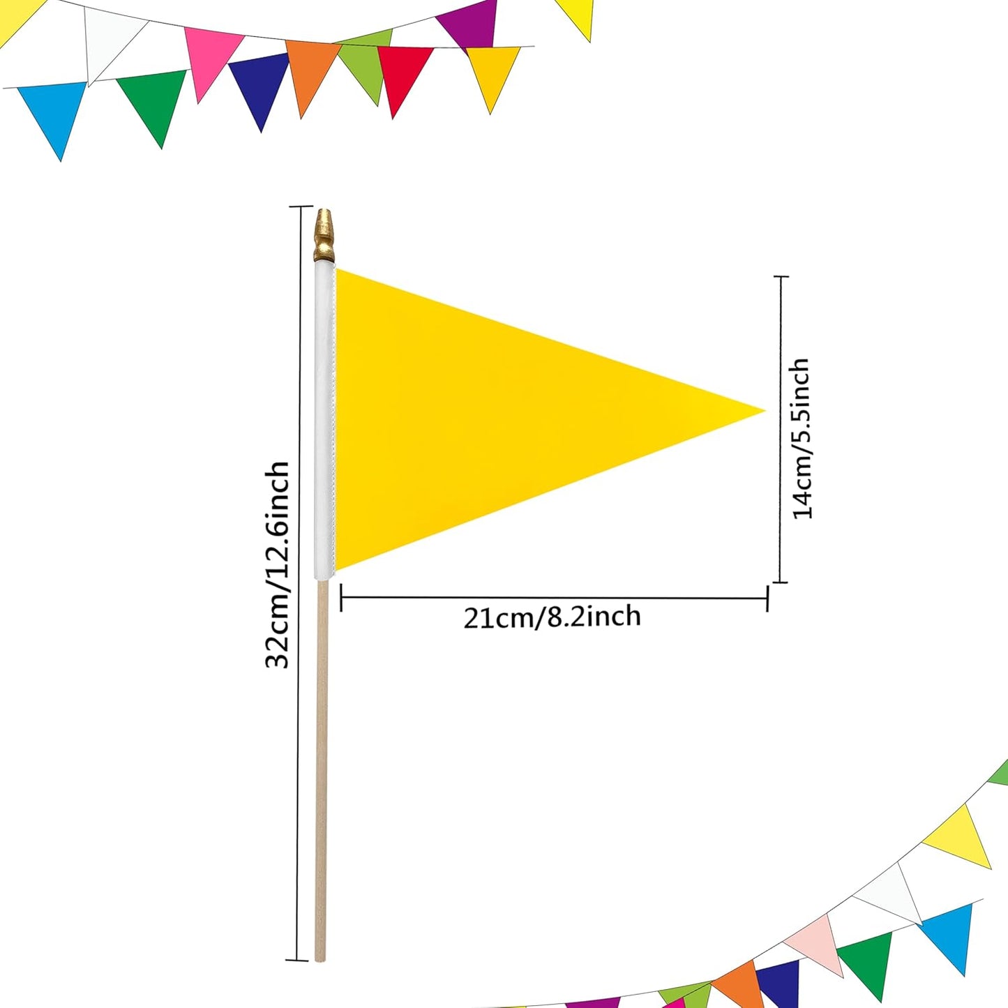 20 Pack Solid Color Yellow Blank Pennant Flags on Wood Stick Small Mini Plain DIY Graffiti Flags,Decorations for Parades,Grand Opening,Kids Birthday,Sports Clubs,5x8 Inch