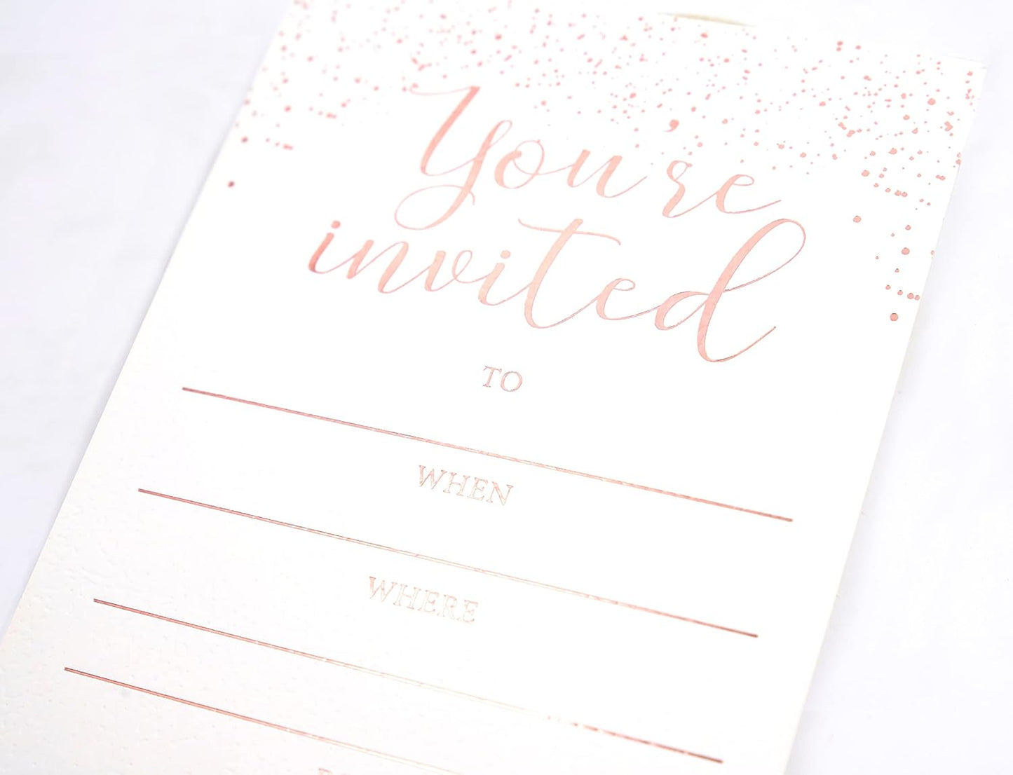 Invitation Cards - 24-Count 4" x 6" White Invitation Cards ‘’You Are Invited’’ in Rose Gold Foil with 26 Foil Kraft Envelopes – Invitation Cards For Wedding, Bridal Shower, Baby Shower, Birthday
