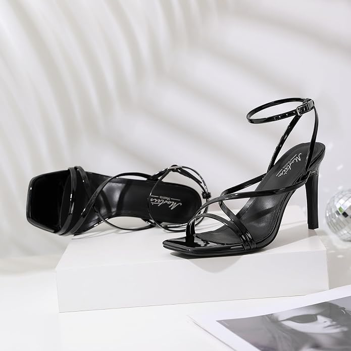 Mostrin Strappy Heels for Women Square Open Toe Lace Up Heeled Sandals Ankle - Image 6